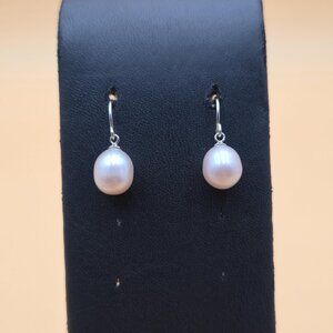 Sterling Silver Light Pink Pearl Dangle Earrings A5493